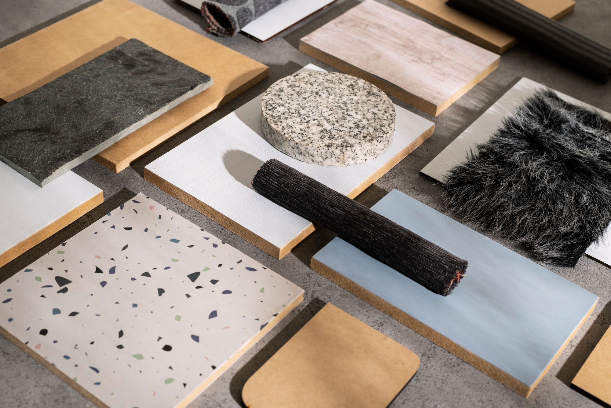 Muestras de los materiales para diseño de interiores